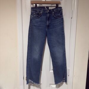 Rag & Bone Harlow Mid-Rise Straight Jeans Size 30 Marine Raw Hem‎